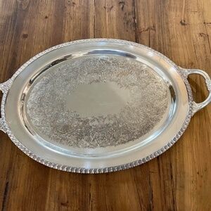 Vintage Rogers Bro 1782 Engraved Oval Silver Plate Serving Platter Tray